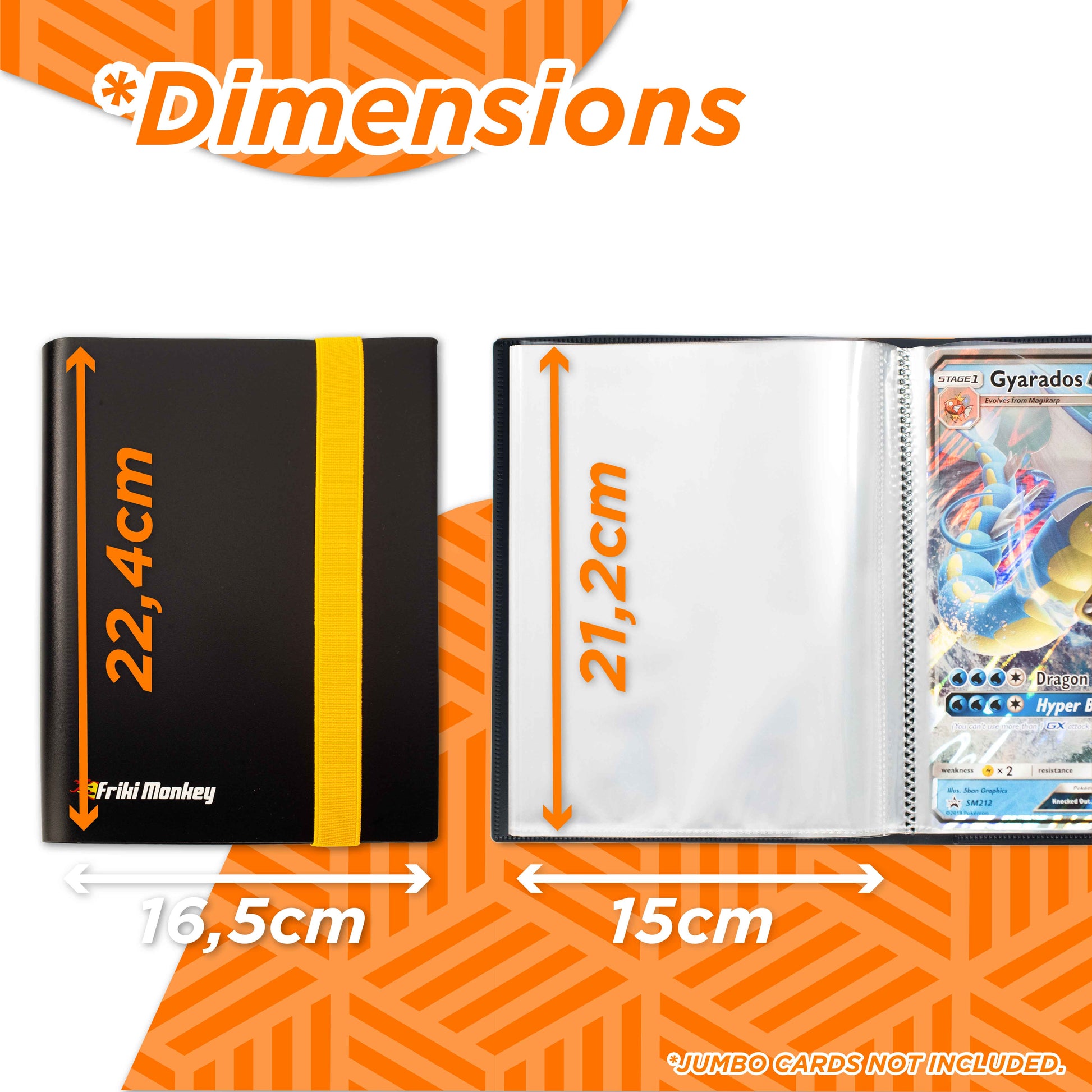 XXL Jumbo Pokemon Album for Large Pokemon Cards – 30 Pages for a Capacity of 60 Pokémon Jumbo GX True Cards, VMAX, V or EX, Pokemon Album with Sleeves Size 21 x 14.5 cm - Friki Monkey