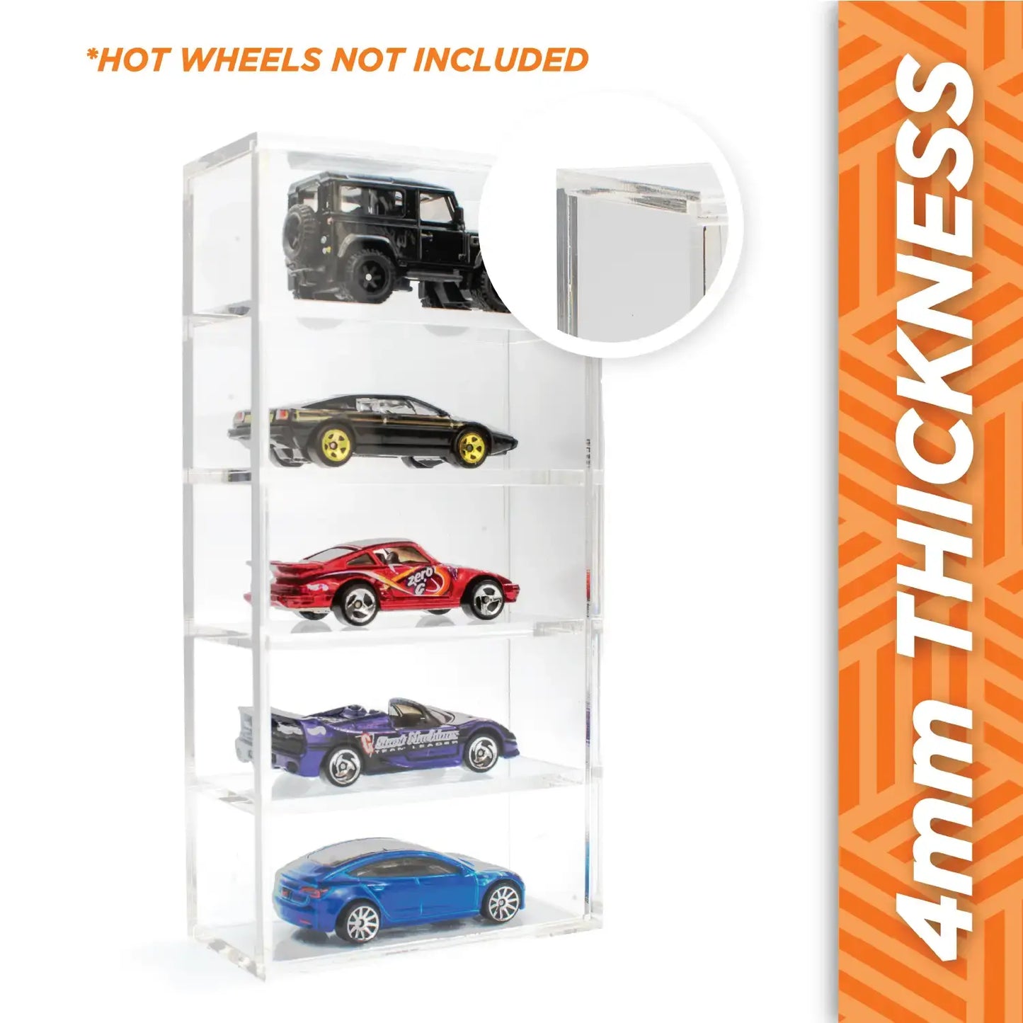 Acrylic Protector Box with Five Heights Compatible with Loose Hot Wheels - 1:64 scale cars with a maximum height of 34mm - The Ultimate Protection for Your Best Collectibles. - Friki Monkey