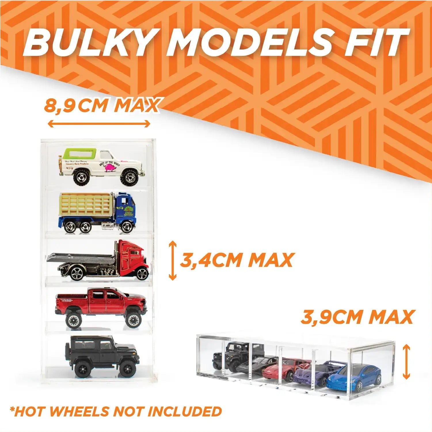 Acrylic Protector Box with Five Heights Compatible with Loose Hot Wheels - 1:64 scale cars with a maximum height of 34mm - The Ultimate Protection for Your Best Collectibles. - Friki Monkey