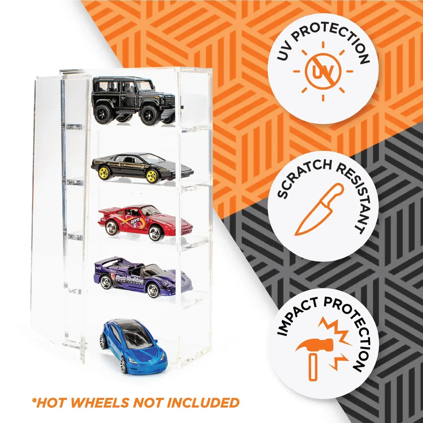 Acrylic Protector Box with Five Heights Compatible with Loose Hot Wheels - 1:64 scale cars with a maximum height of 34mm - The Ultimate Protection for Your Best Collectibles. - Friki Monkey