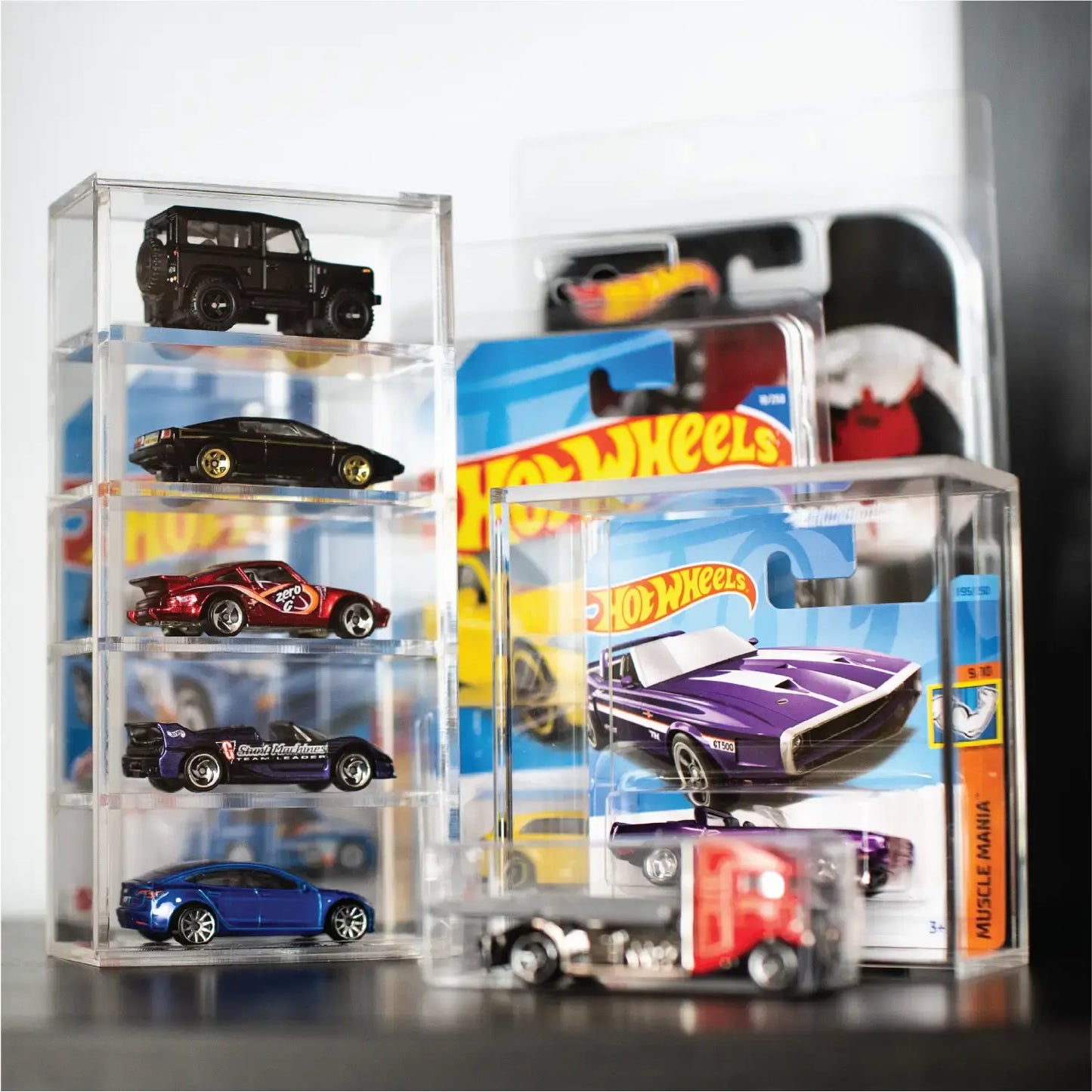 Acrylic Protector Box with Five Heights Compatible with Loose Hot Wheels - 1:64 scale cars with a maximum height of 34mm - The Ultimate Protection for Your Best Collectibles. - Friki Monkey