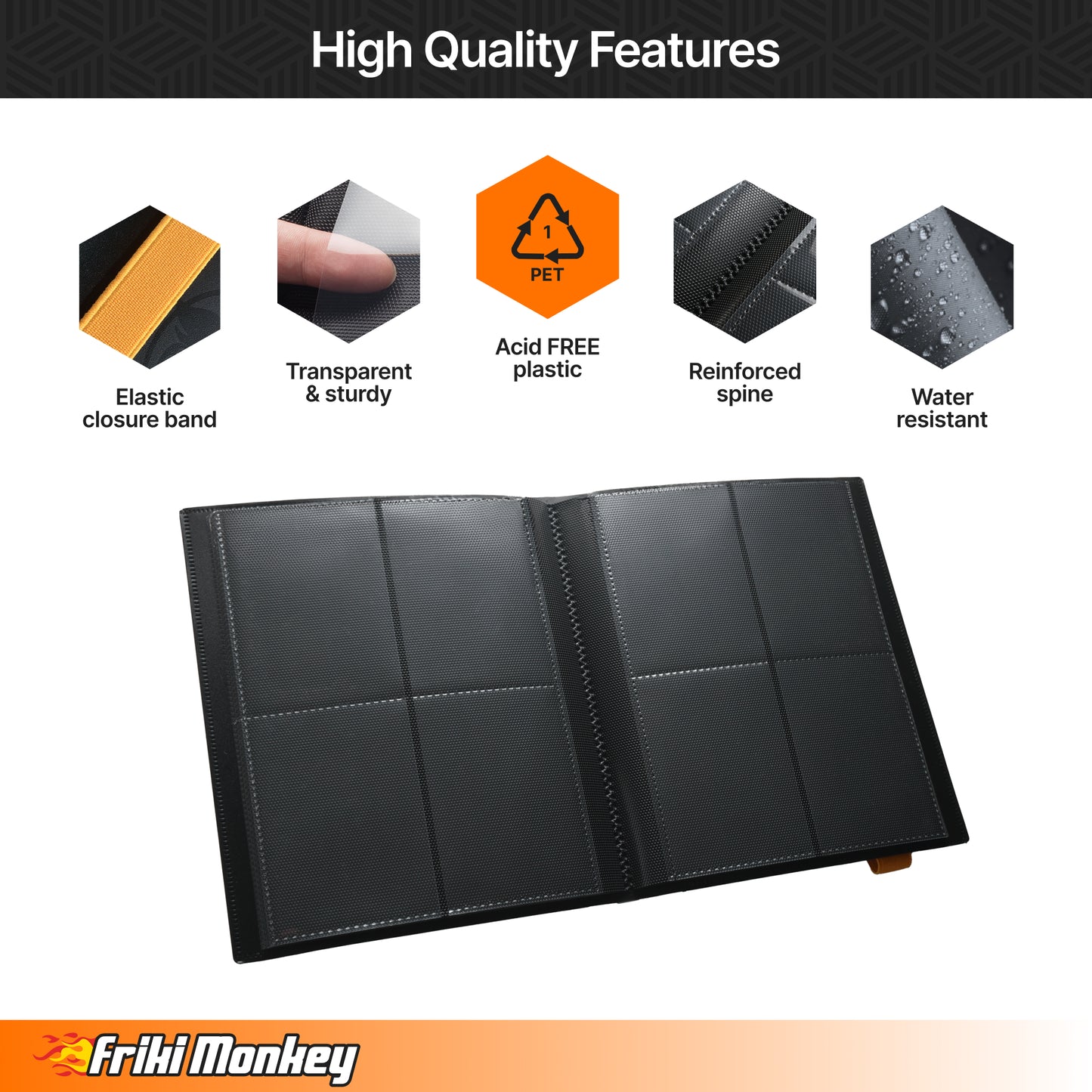 TCG Card Album – 160 Cards – 4-Pocket Pages (2×2) – Side-Loading Binder with Elastic Closure – PVC-Free