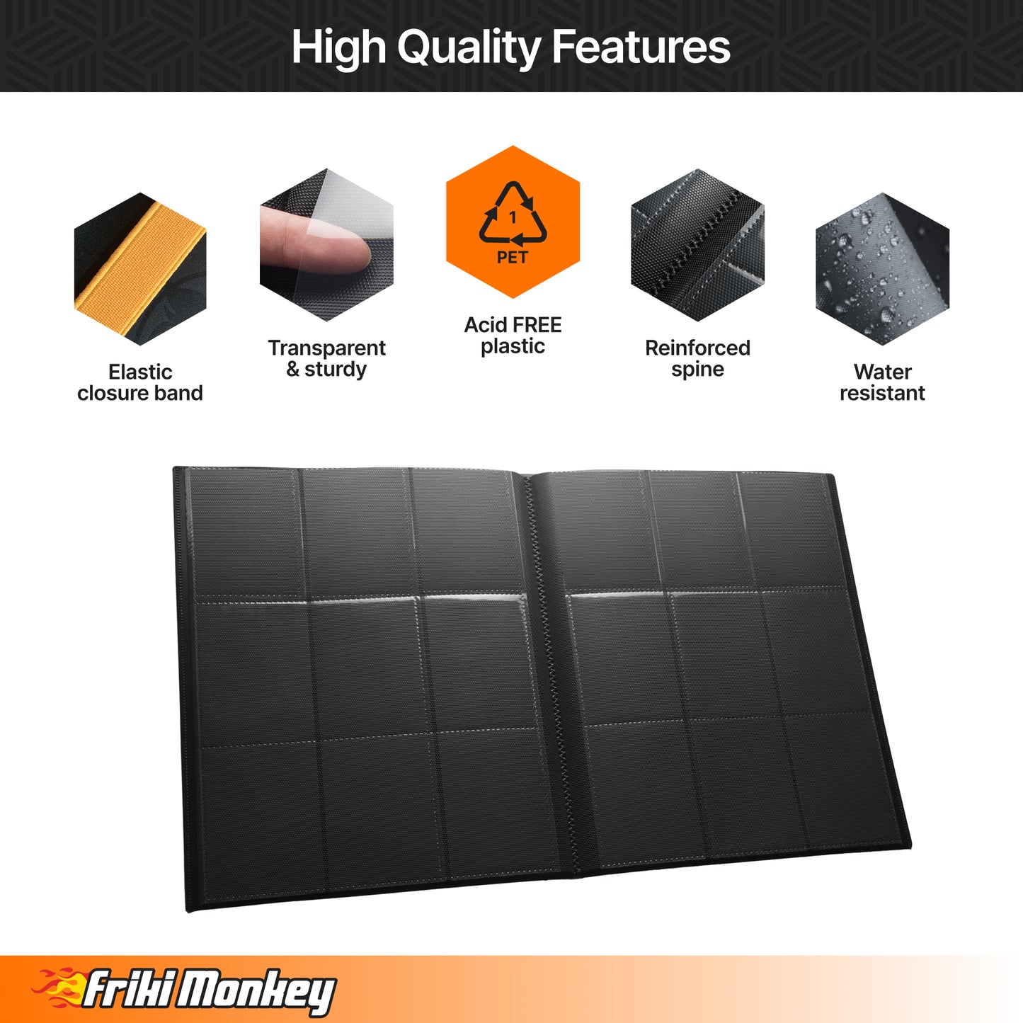 TCG Card Album – 360 Cards – 9-Pocket Pages (3×3 Layout) – Side-Loading Binder with Elastic Strap