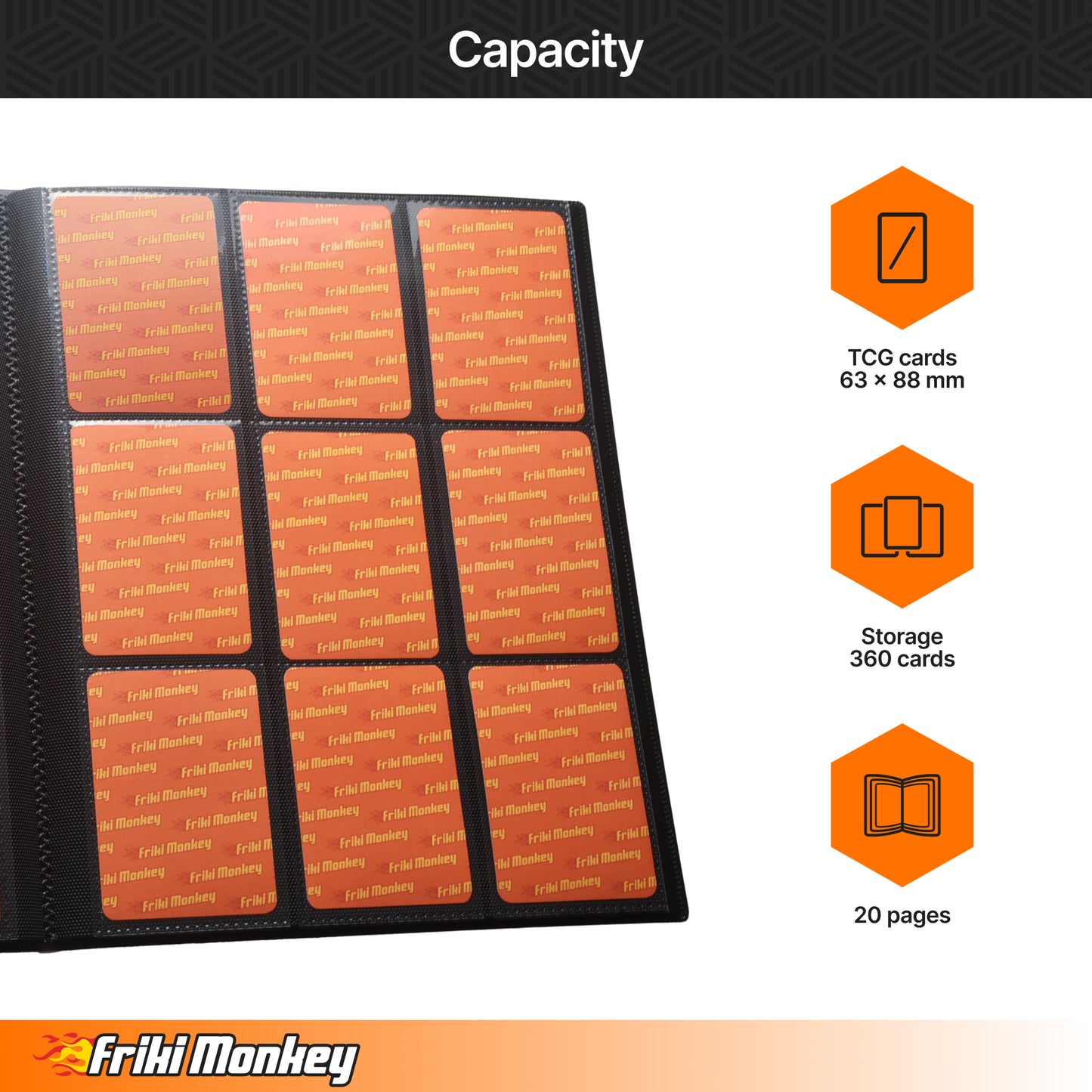 TCG Card Album – 360 Cards – 9-Pocket Pages (3×3 Layout) – Side-Loading Binder with Elastic Strap
