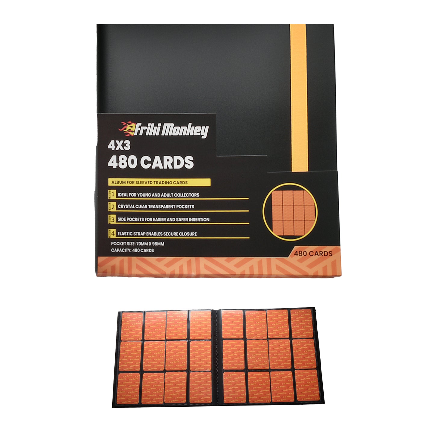 TCG Card Album – 480 Cards – 12-Pocket Pages (4×3) – Extra-Large Side-Loading Binder with Elastic Closure – PVC-Free