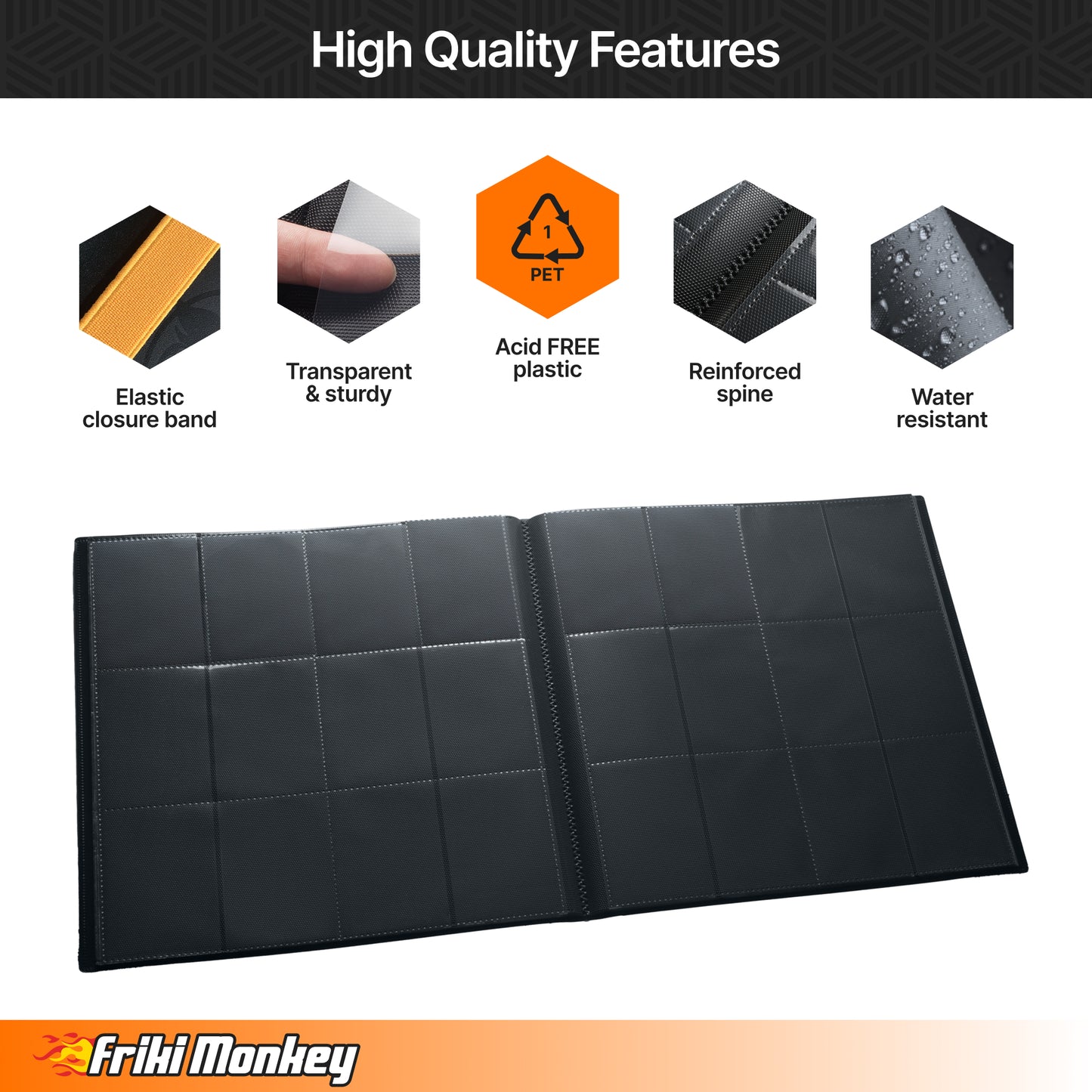 TCG Card Album – 480 Cards – 12-Pocket Pages (4×3) – Extra-Large Side-Loading Binder with Elastic Closure – PVC-Free