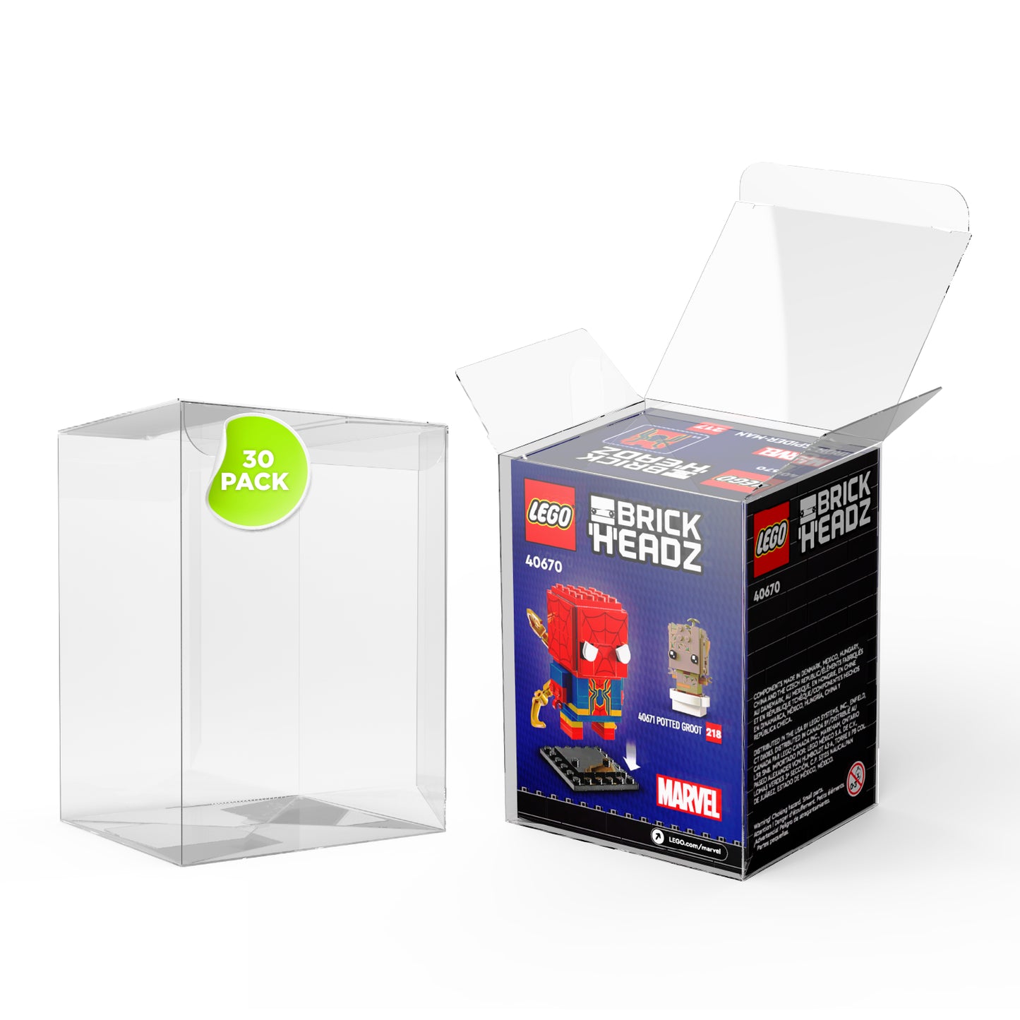 PET Schutzbox für LEGO BrickHeadz – Premium LEGO Box Protektor (9.3 x 8 x 12.5 cm)
