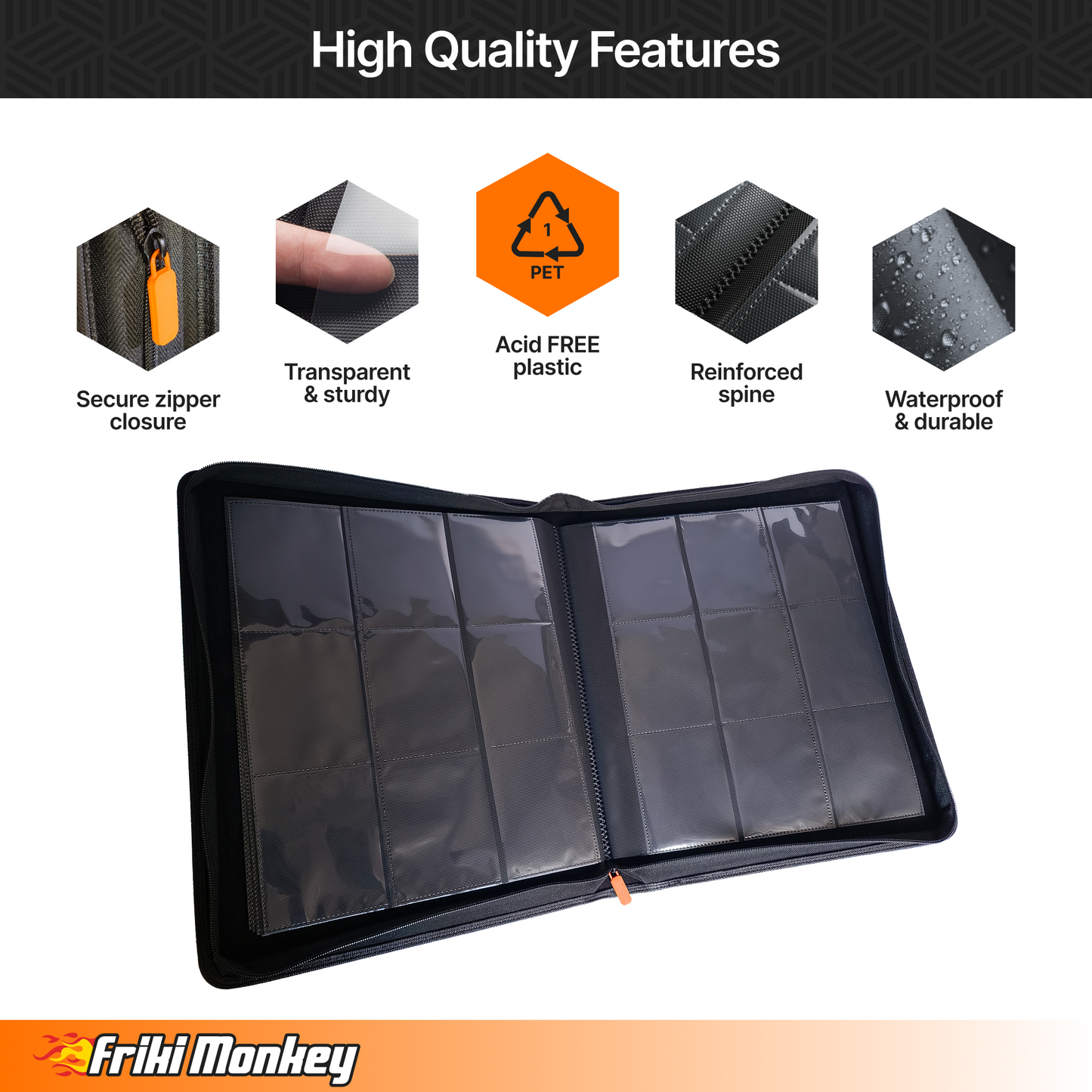 Toploader-Album 3×3 – Kapazität für 360 Toploader mit Reißverschluss | Friki Monkey