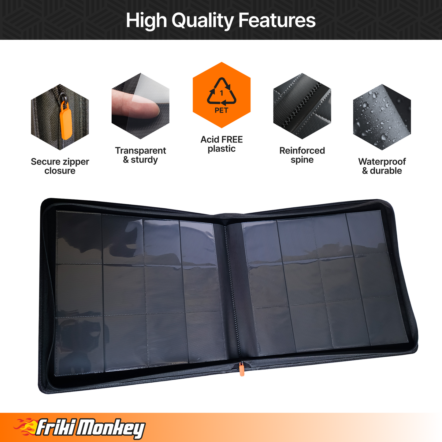 Toploader-Album 4×3 – Kapazität für 480 Toploader mit Reißverschluss | Friki Monkey