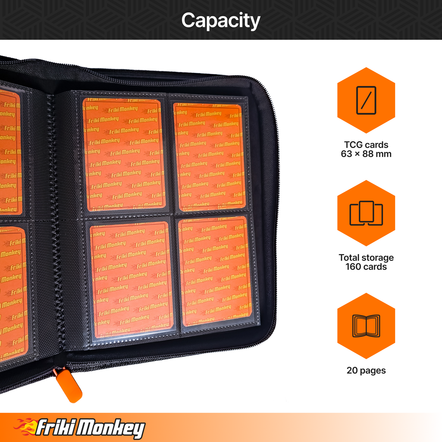 TCG-Kartenalbum 2×2 – Kapazität für 160 Karten mit Reißverschluss | Friki Monkey