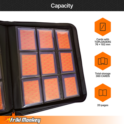 Toploader-Album 3×3 – Kapazität für 360 Toploader mit Reißverschluss | Friki Monkey
