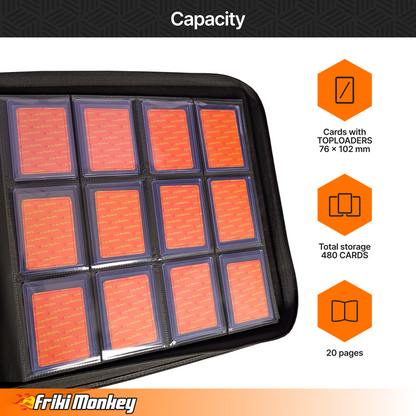 Toploader-Album 4×3 – Kapazität für 480 Toploader mit Reißverschluss | Friki Monkey