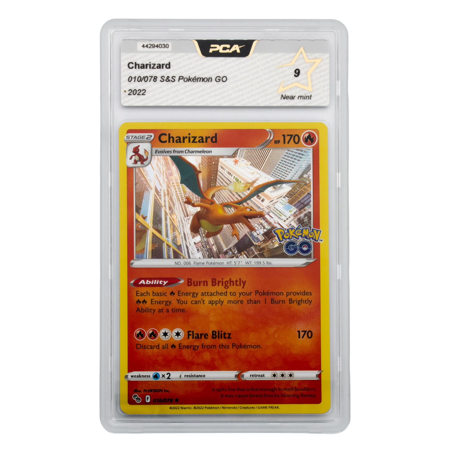 Charizard – Pokémon GO 010/078 (PCA 9 or Higher Mint, 2022)