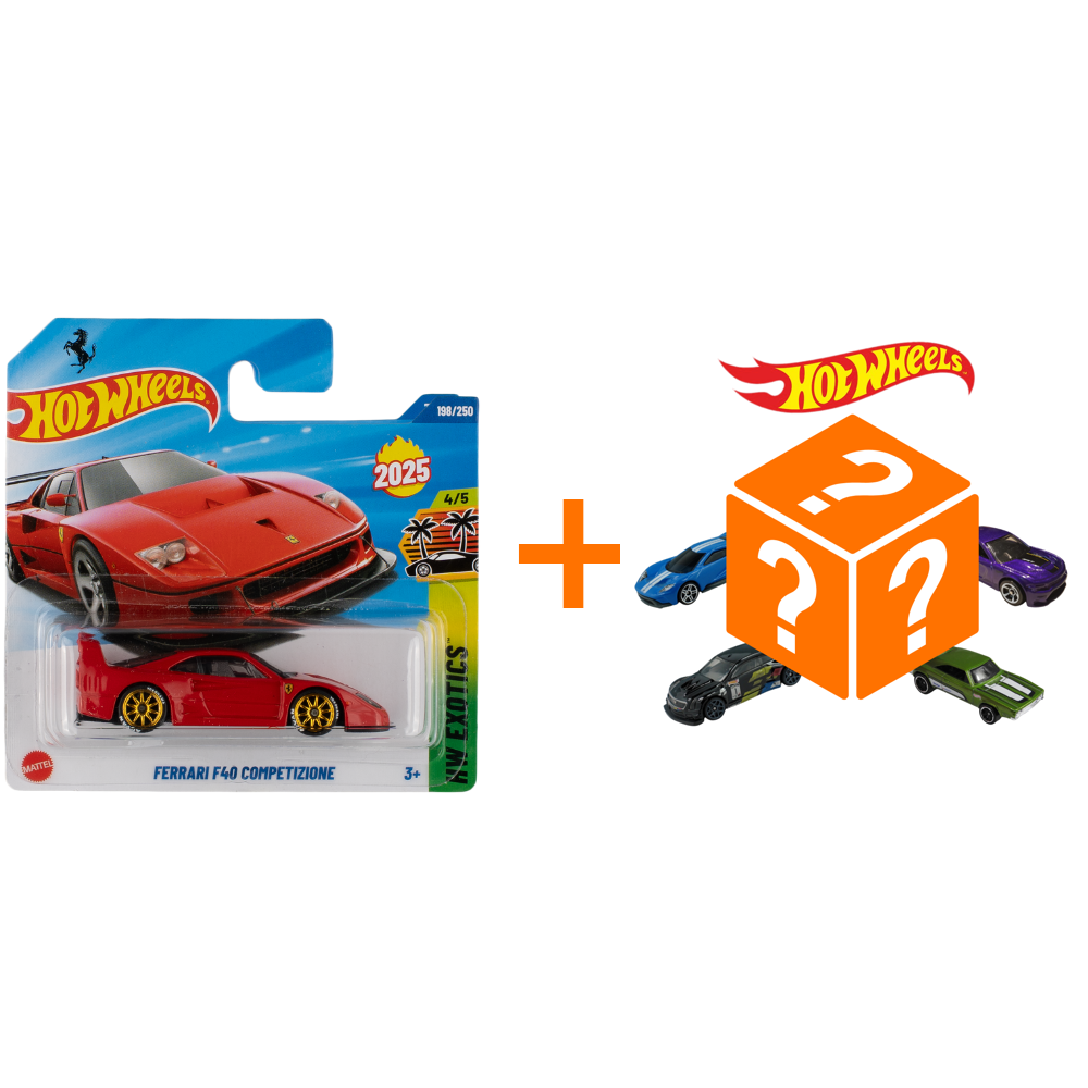 Hot Wheels Bundle 2 : 1 Custom Hot Wheels Ferrari F40 Gold Wheels + 1 Hot Wheels Random Car