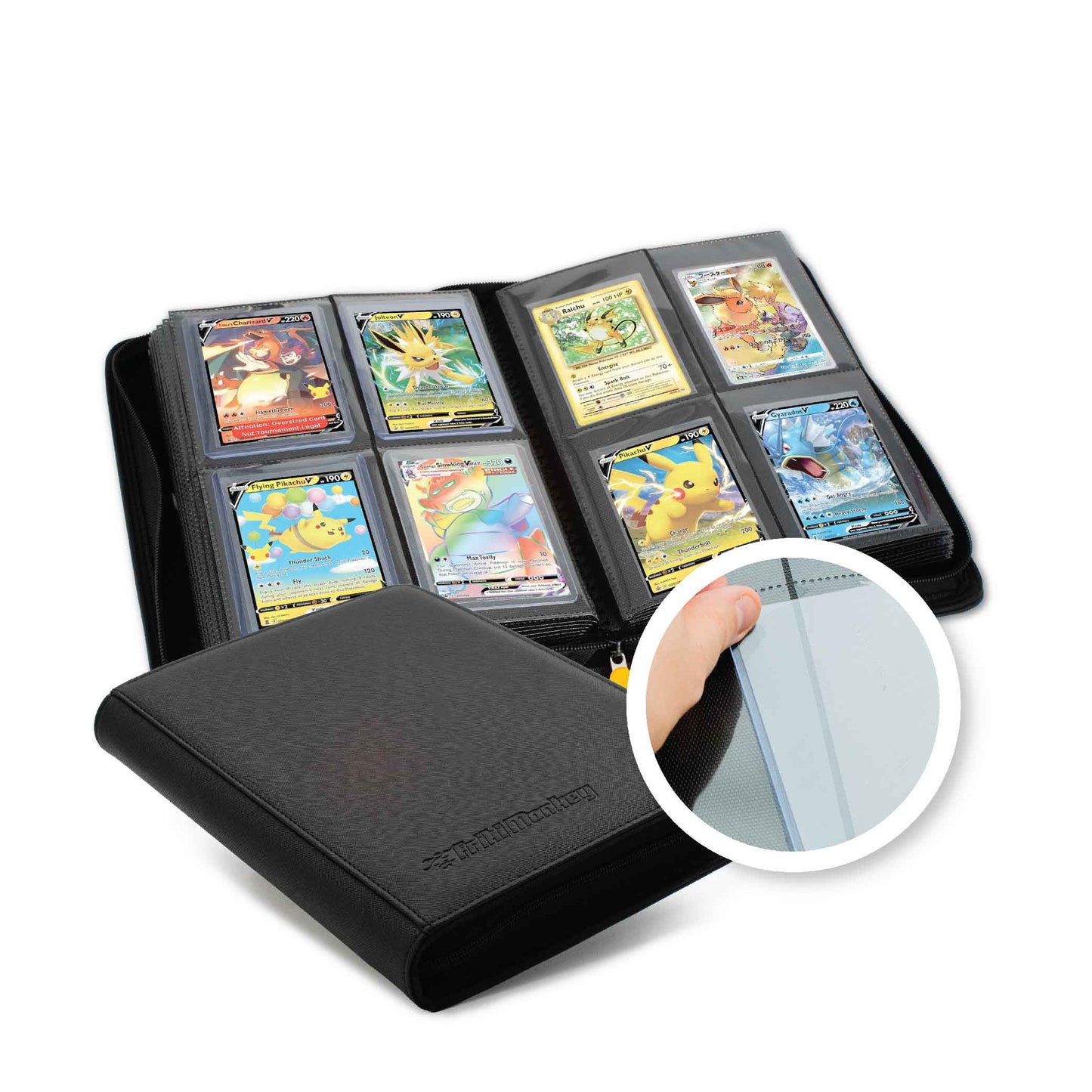 Album for Pokemon Cards Toploader, Essential Album of Toploaders for your Collection [Album for Toploader 64 Toploaders + 64 Sleeves, 16 Sheets, 4 Cards each side, Total 128 Pockets], Album t - Friki Monkey